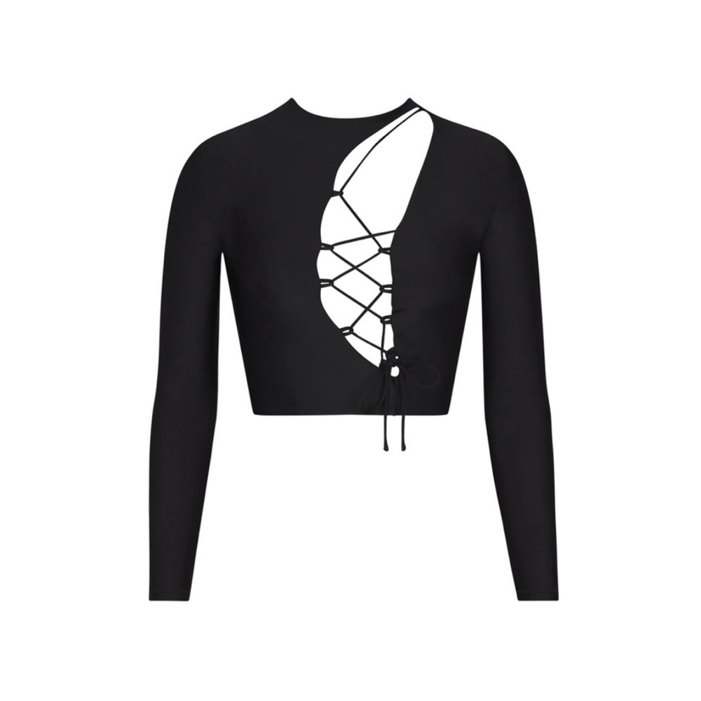 SKIMS Black Long Sleeve Cut Out Bodysuit
